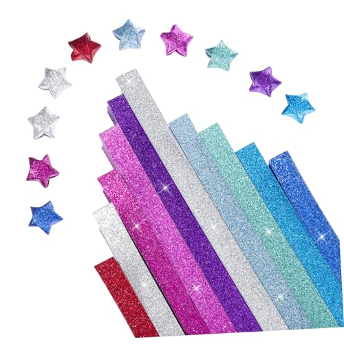 Sewroro 1040 Stück Glitzer-origami Farbiges Papier Origami-streifen Origami-sternpapierstreifen Sternenpapierstreifen Glitzerpapier Glühen Origami-sterne-papier Stern-origami Laterne von Sewroro