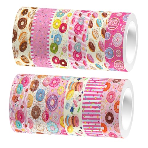 Sewroro 12 Rollen Donut-Klebeband geschenkverpackung Aufkleber für Kinder süßes Band farbiges Abdeckband dekoratives Bastelband Scrapbooking-Klebeband Bastelbedarf Japanisches Papier von Sewroro