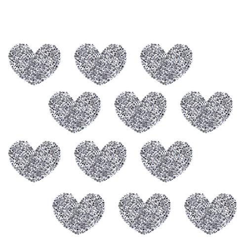 Sewroro 12 Stück Heißer Diamantkleber in Herzform Kleiderflicken für Löcher Herz-Strass-Patches Schwarz Strass-Kit present ideas genschenkideen Charme-Patch Strassaufkleber Harzbohrer Silver von Sewroro