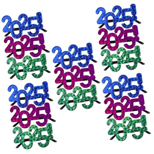 Sewroro 15 Stück 2025 Brillen 2025 Modellierbrillen Partybrillen Neujahrsbrillen Partyzubehör Party Brillen Requisiten Party Brillen Dekorationen Neujahrsparty Requisiten von Sewroro