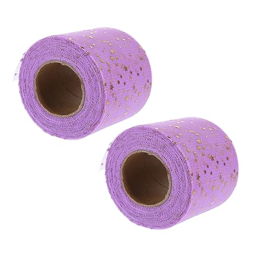 Sewroro 2 Rollen Fünfzackige Sternmaschenrolle schimmernder Rock dekoratives Netzband DIY-Material ribbon bandfeile hausdeko Band zum Verpacken Bogenmasche selber basteln Polyester Violett von Sewroro