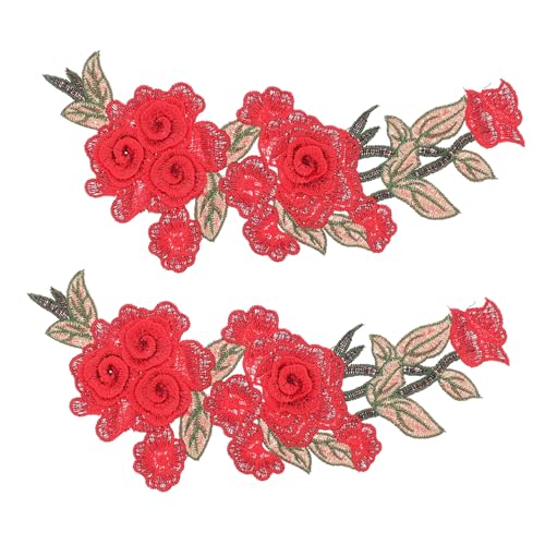 Sewroro 2 Stück Stickapplikation apfelding blumenmuster Blumenstickerei shoe charms Flicken für Jacken Applikationen Blumen- aufkleber gestickte Applikation DIY-Stickpatch Polyester rot von Sewroro