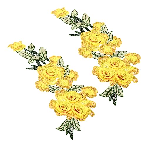 Sewroro 2 Stück Stickapplikation aufbügler für jacken valtinstaggeschenke Stoffapplikation jeans patches bügelbild annähen Blumen bestickt DIY Bastelbedarf DIY-Stickpatch Polyester Yellow von Sewroro