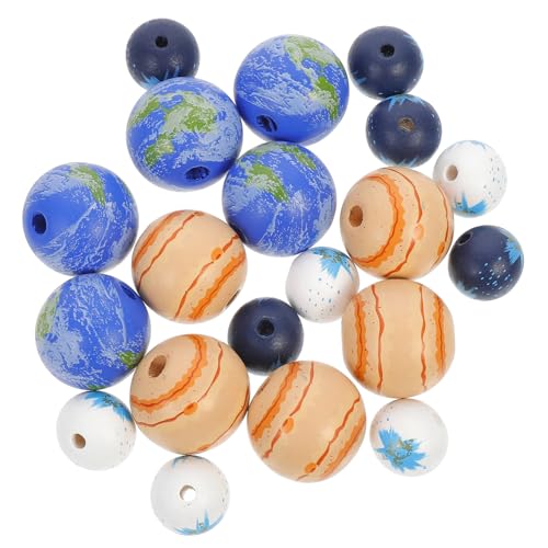 Sewroro 20 Stück Planeten Holzperlen Squishy Edelstein Set Anhänger Runder Schmuck Für Lose Perlen Kreatives DIY Perlenzubehör Fassperle Unvollendete Holzperle Hemu von Sewroro