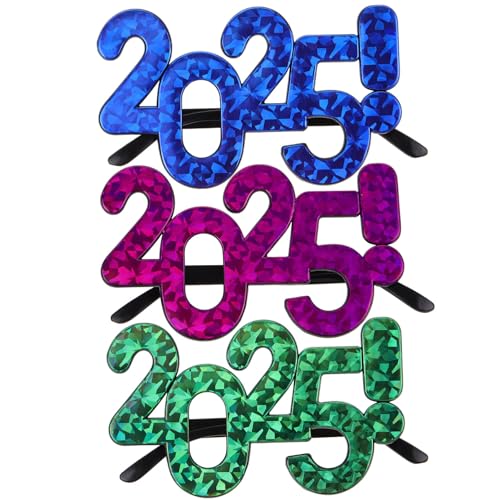 Sewroro 2025-Brille 2025-Silvesterbrille Glitzernde Zahlenbrille Abschlussbrillengestelle Lustige Sonnenbrille Klasse Von 2025 Party- -Requisiten 3 Stück A von Sewroro