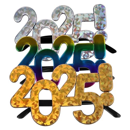 Sewroro 2025-Brille 2025-Silvesterbrille: 3 Stück Glitzernde Zahlenbrillen Abschlussbrillengestelle Lustige Sonnenbrillen Klasse 2025 Party -Requisitenzubehör B von Sewroro