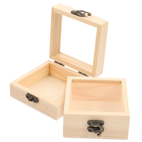 Sewroro 2Er-Packung Aufbewahrungsbox aus Holz Körbe Deckel Dekoration Korb box personalisiert storage boxes präsentbox ablagekasten Holzbehälter Geschenkboxen für Hochzeiten Glas von Sewroro