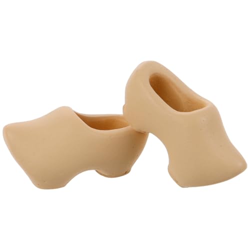 Sewroro 2St Mini holländische Holzschuhe Puppenschuhe Puppenzubehör Miniatur Feengarten Zubehör Mini-Babys Puppenhaus Dekoration Unvollendete Holzschuhe Mini-Schuhe unbemalte Klompen Beige von Sewroro