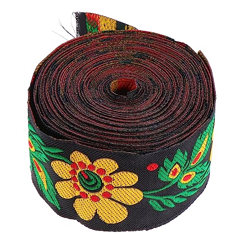 Sewroro 2st Ethnisches Spitzenband Blumenbesticktes Band Vintage-stoff Verschönerung Bastelbedarf Zierleiste Gewebte Stoffbänder Stoffbesatz Jacquard Blumen- Schleife Polyestergarn Black von Sewroro