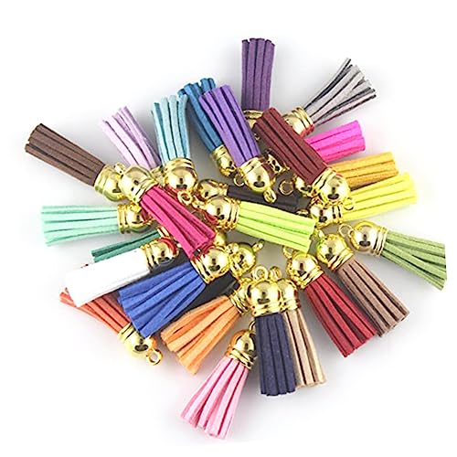 Sewroro 35 Stück 4 Kunsthandwerk tasche handy handybeutel schlüsselkette Tassel DIY-Zubehör Schlüsselanhänger farbig Armband Quasten Ohrringe Quasten Lederquasten Handy Schlüsselanhänger von Sewroro