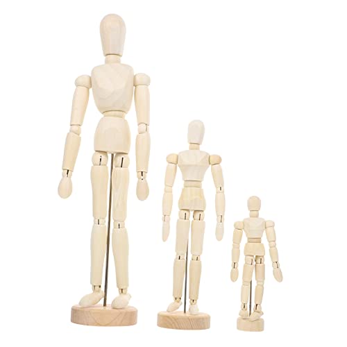 Sewroro 3St Modell aus Holz holzfiguren holzmodelle holzspielsachen Körper-Mannequin-Zeichnung Desktop-Dekor bastelset Holzpuppen selber machen Gliederpuppenschmuck hölzern Beige von Sewroro