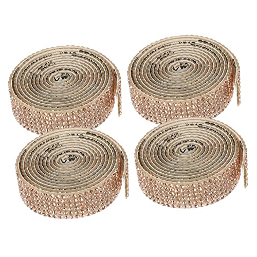 Sewroro 4 Rollen Selbstklebende Strass-sticker Chiffonband Applikation Aus Strassperlen Rave-outfits Bänder Zum Verpacken Streifen Nagel-strasskleber Schleifenkleid Strasssteine Rose Gold von Sewroro