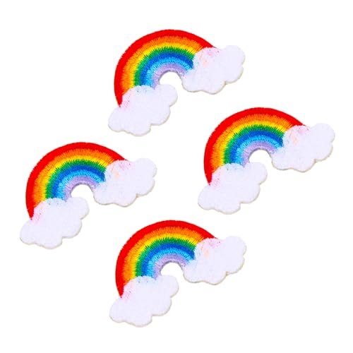 Sewroro 4 Stück Stoffaufkleber in Regenbogenfarben Outfits Regenbogen-wandtattoo Stickerei Entfernbare Wandkunstaufkleber Regenbogen-patch Regenbogen Bestickte Aufnäher Colorful Polyester von Sewroro