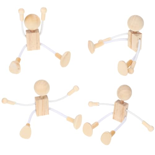 Sewroro 4 Stück Unvollendete Holzroboter Verstellbare Holzfiguren Menschenkörper Holzpflock-Puppen Roboter Für Malerei Bastelprojekte von Sewroro