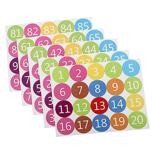 Sewroro 5 Blätter Farbnummernetiketten irisierend Aufkleber außen Punkt Tür nummeriert number stickers Hausnummernkleister Anzahl Paster Nummer Pasters Ornament PVC selbstklebend Colorful von Sewroro