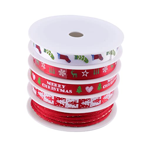 Sewroro 5 Rollen Weihnachtsband Bänder Weihnachtsgirlande Sackleinenband Weihnachtsbaumband Dekorationsband weihnachten geschenkband ribbons Ornamentband dekoratives Band Stoff rot von Sewroro