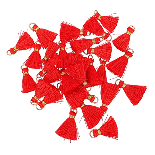 Sewroro 50 Stück Quaste Anhänger Diy Quaste Mit Haken Autoanhänger Dekorative Quaste Diy-quaste Bastelquasten Selber Machen Diy-kunsthandwerk Mini-fans Auto Schlüsselanhänger Rot Rayon von Sewroro