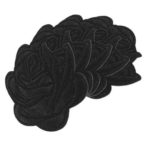 Sewroro 5St Rosenbeet Stickereiflecken Stickerei-Aufkleber Rosenapplikationen Patch-Rosen Satinkragen Eisen auf Patches gestickter Aufnäher Country-Eisenflicken Stoff Baumwolle Black von Sewroro