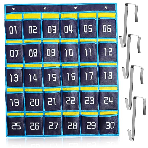 Sewroro Blaues Und Gelbes Klassisches Modell 30 Fächer + 4 Haken Wandaufbewahrungstasche Telefon Aufbewahrungstasche Für Klassenzimmer Schließfächer Telefon Organizer Tasche von Sewroro