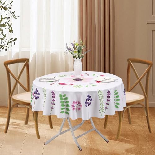 Runde Tischdecke Mit Wildblumen Blumenmuster, 150CM wasserdichte Tischdecke Mit Aquarell Wildblumen, Geeignet für Picknick Camping Im Freien Und Catering Partys In Der Küche Im Innenbereich von Seyoos