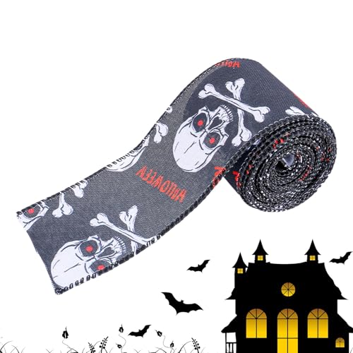 Seyrnicay Halloween-Kranzband | 5 m langes Halloween-dekoratives Geschenkband – Halloween-Thema, -Totenkopf-Muster, Bastelband für Kranz, Heimdekoration von Seyrnicay