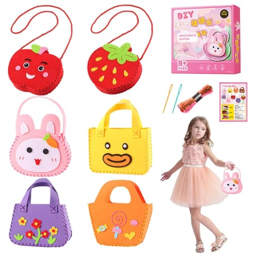 Seyrnicay Handgefertigtes Taschen-Set für Kinder, erstes Nähset für Kinder, Vlies-Kinder-Nähset, pädagogisches handgefertigtes Taschenhandwerk mit Mustern für einfachen Anfänger von Seyrnicay