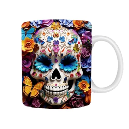 Seyrnicay Lustige Kaffeetasse, Keramik-Teetasse mit flachem 3D-Effekt, tragbare Totenkopf-Kaffeetasse mit lebendigen Farben, Keramik-Teetasse für Kaffee, Tee von Seyrnicay