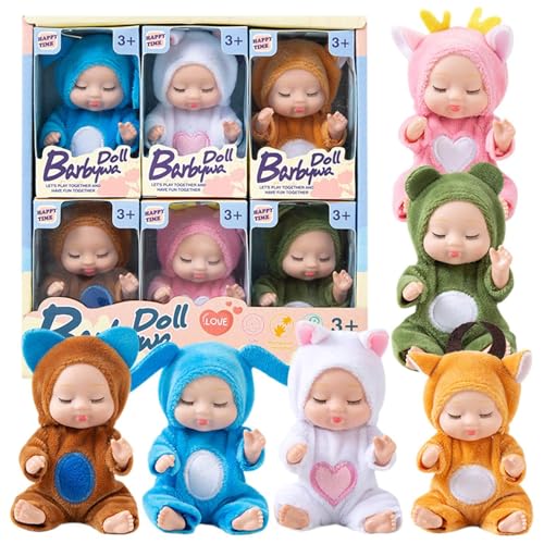 Seyrnicay Schlafende Rebirth-Puppe – 6 x niedliche Reborn-Mädchen-Puppe 7,6 cm – Sammelfiguren, Pretend Play Girl Puppe mit weicher, bequemer Kleidung für Auto, Wohnzimmer von Seyrnicay