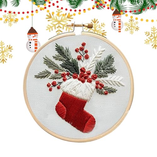 Weihnachtsstickerei-Set | Stickstich-Übungsset | Weihnachtsstich-Set mit Strumpfmuster | Kreuzstich-Sets für Anfänger | Handgefertigte Weihnachts-Sticksets von Seyrnicay