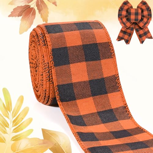 Halloween-Dekoband mit Draht, schwarz-orangefarbenes Gingham-Stoffband, Bauernhaus-kariertes Band für Schleife, Kranz, Zubehör, Geschenkverpackung, DIY, Handwerk, Party, Dekoration, Babyparty Halloween-Dekoband mit Draht, schwarz-orangefarbenes Gingham-Stoffband, Bauernhaus-kariertes Band für Schleife, Kranz, Zubehör, Geschenkverpackung, DIY, Handwerk, Party, Dekoration, Babyparty von Sfoni