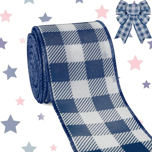Patriotisches Sommerband mit Draht, marineblaues Gingham-Stoffband, kariertes Band für Schleife, Kranz, Zubehör, Geschenke, Verpackung, Basteln, 4. Juli, Party-Dekoration, Babyparty, Geburtstag, 6,3 Patriotisches Sommerband mit Draht, marineblaues Gingham-Stoffband, kariertes Band für Schleife, Kranz, Zubehör, Geschenke, Verpackung, Basteln, 4. Juli, Party-Dekoration, Babyparty, Geburtstag, 6,3 von Sfoni