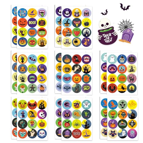 Halloween Deko Aufkleber Kinder - 192 Stücke Rounde Halloween Sticker Selbstklebend Halloween-Kürbis-Fledermaus-Spinnen-Aufkleber für Halloween Geschenke Taschen Umschläge,Halloween Party Favors von Sgehenr