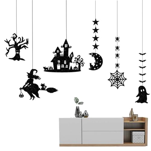 Sghtil Halloween-Hänge-Hexen-Dekorationen,Spinnen-Ornament für Halloween-Baum | Schwarze Hexen-Spinnen-Dekoration, Halloween-Mini-Baumschmuck, Geist, Fledermaus, Hexen, täglicher Gebrauch von Sghtil