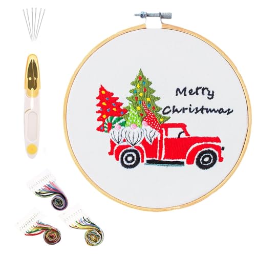 Sghtil Weihnachtsstickerei-Set, Stickset, Weihnachtsdekoration, Stickset, Weihnachtsornamente, handgemachtes Material mit gestanztem Stickmuster für Anfänger, Erwachsene und von Sghtil