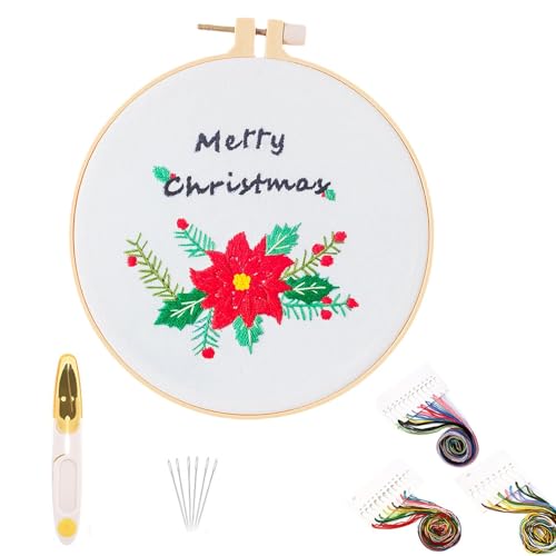 Sghtil Weihnachtsstickerei-Set für Anfänger, Weihnachtsstickerei-Set, Stickset Ornamente Weihnachten, handgemachtes Material Set mit gestanztem Stickmuster für Anfänger, Erwachsene u von Sghtil