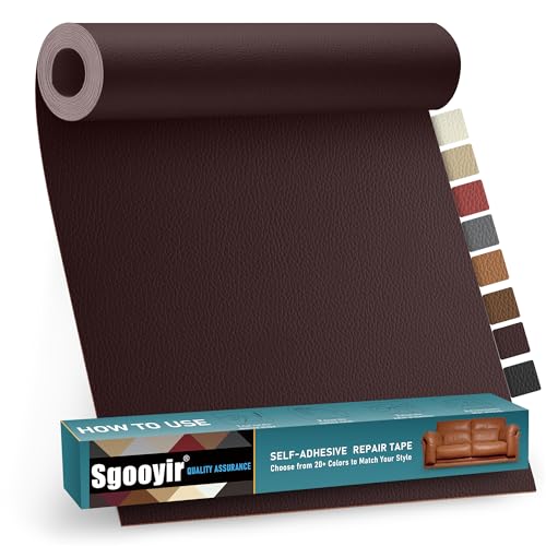 Sgooyir Kunstleder Selbstklebend Braun, 40.7x80cm Leder Reparatur Set, Kunstleder Reparaturset Flicken Selbstklebend Patch für Autositze, Möbel, Sofa, Couch, Jacken von Sgooyir