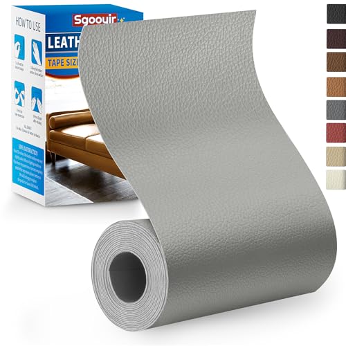 Sgooyir Kunstleder Selbstklebend Grau, 10x160cm Leder Reparatur Set, Kunstleder Reparaturset Flicken Selbstklebend Patch für Autositze, Möbel, Sofa, Couch, Jacken von Sgooyir