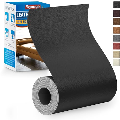 Sgooyir Kunstleder Selbstklebend Schwarz, 10x160cm Leder Reparatur Set, Kunstleder Reparaturset Flicken Selbstklebend Patch für Autositze, Möbel, Sofa, Couch, Jacken von Sgooyir