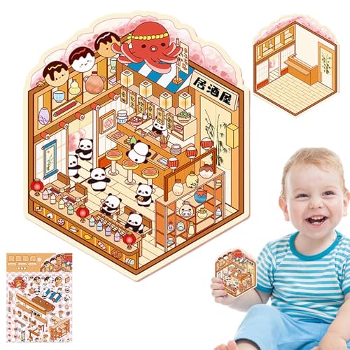 Shaersu Miniaturhausaufkleber, Hausaufkleber kreative Miniatur | 3D -Effekt -Laptop -Abziehbilder | Landschaftsbau -Szenenabziehbilder, Cartoon Scrapbooking Decoration Tool für Kinder von Shaersu