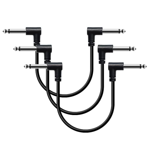 Shaevle Gitarren-Patchkabel, 15,2 cm, schwarz, Gitarren-Effekt-Pedalkabel, geräuschlos, 0,6 cm, TS rechtwinkliges Patchkabel für Gitarren (3PACK) von Shaevle