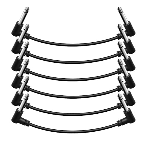 Shaevle Gitarren-Patchkabel, 15,2 cm, schwarz, Gitarren-Effekt-Pedalkabel, geräuschlos, 0,6 cm, TS rechtwinkliges Patchkabel für Gitarren (6PACK) von Shaevle