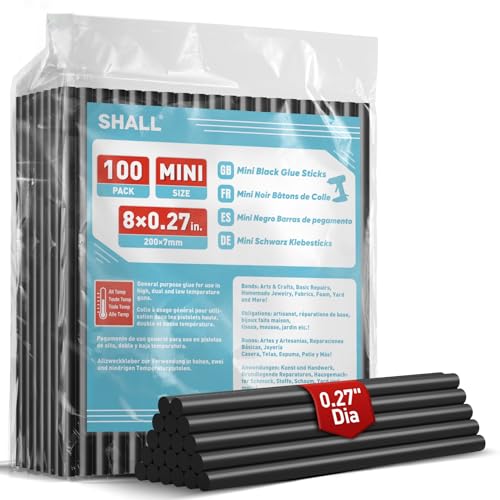 SHALL-100er-Pack schwarze Klebestifte, 0,27 Zoll x 8 Zoll (7 mm x 200 mm), Heißklebestifte, für Heißklebepistolen für alle Temperaturen, Mehrzweck-DIY von Shall