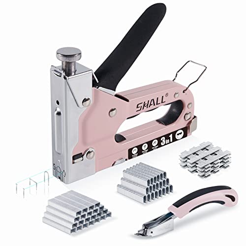 SHALL Handtacker Set, 3 in 1 Leistungsstarker Holztacker mit 3000 Klammern, Regulierbarer Schusskraft, Tackerpistole für Tischlerei, Dekoration, Kabelbefestigung, Inkl Klammerentferner von Shall