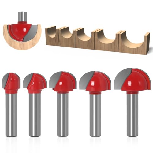 5-Stück 8mm Schaft Hartmetall Router Cutter Hohlraum Cutter Runde Nase Cove Core Box Cutter Kugelschneider Holzbearbeitung Cutter für 12mm/16mm/19mm/22mm/25.4mm von Shallho