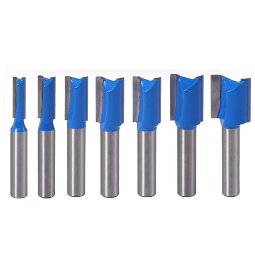 7 Stück 8mm Schaft Nutfräser Set, 6mm 8mm 10mm 12mm 14mm 18mm 20mm Fräser Router Bits, Holz Gerade Router Bit Set, Hartmetall Fräsen Werkzeug Set für Holzbearbeitung, Rillenmeißel-Bits von Shallho