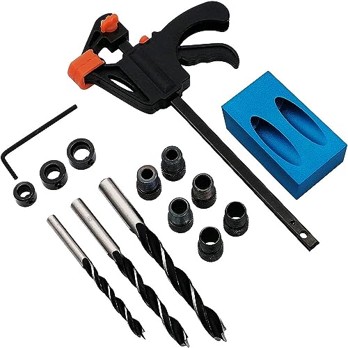 Shallho 15 Pcs Pocket Hole Jig Kit 15 Grad Holzarbeiten Führungen Gelenkwinkel Werkzeug Tischlerei Locator Mit Loch Befestigung 6/8/10mm Bohrer Dowel Schraube Bohrer Jig Tischlerei Kit Tischler von Shallho