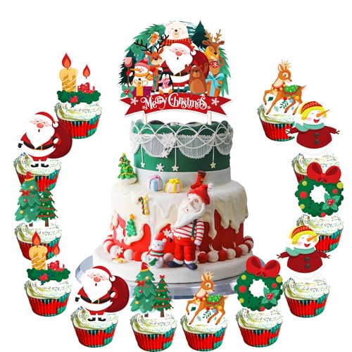 13pcs Weihnachten Kuchen Topper für Weihnachten Kuchen Dekoration, Frohe Weihnachten Cupcake Toppers, Weihnachten Tortendeko Weihnachten Zahnstocher Flaggen für Backdeko Weihnachten Tisch Deko von Shamoparty