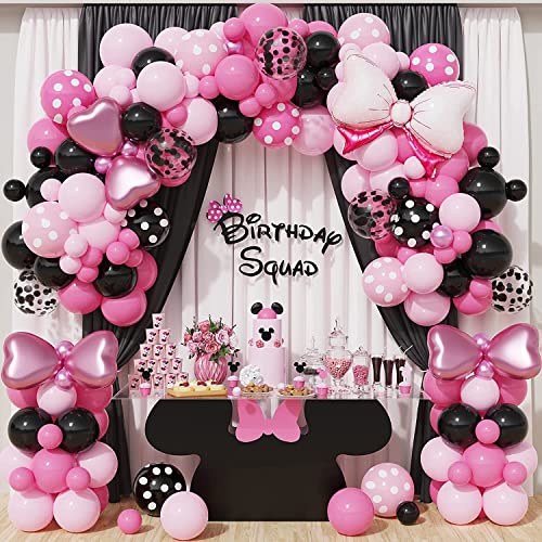 155Stk Ballon Girlande Rosa, Rosa Schwarz Rosa Rot Latex Luftballon Girlande,Luftballons Maus Motto Pastell Pink Hellrosa Schwarze Party Ballonbogen für Mädchen Geburtstagsdeko Babypartydeko von Shamoparty