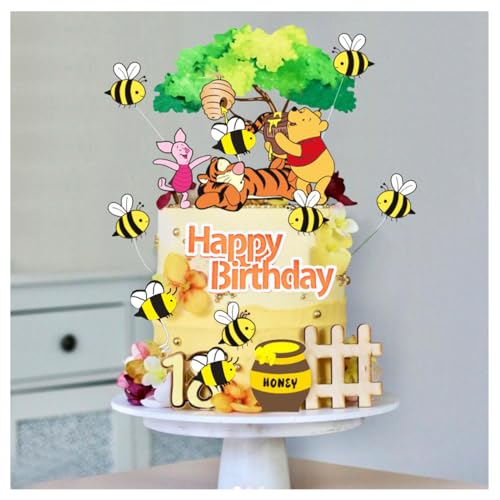 16Stk Tortendeko Biene Kuchen Deko Geburtstag Cake Topper Bee Dschungelbär Torte Deko Happy Birthday Liebling geburtstag Cupcake Topper Sommerparty Kuchendeko von Shamoparty