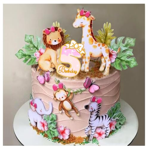 22Stk Tortendeko Kinder 5 Jahren, Geburtstag, Cake Topper Zoo Tortendeko Wald Tiere Kuchendeko Tiere Happy Birthday Tortendeko, Safari Zoo Dschungel Tortendeko, Torten Deko für 5 Jahr Mädchen Junge von Shamoparty